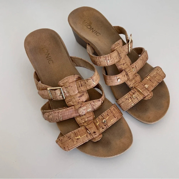 Vionic Radia Orthotic Adjustable Triple Strap Slide Wedge Sandal - Picture 1 of 9